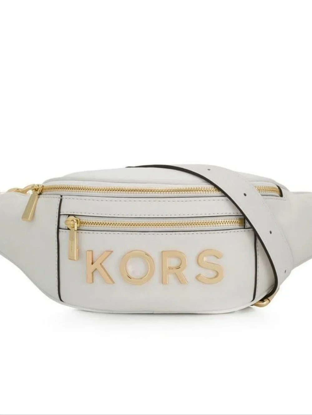 Michael Kors White Leather KORS Crossbody Belt Bag with Gold Hardware